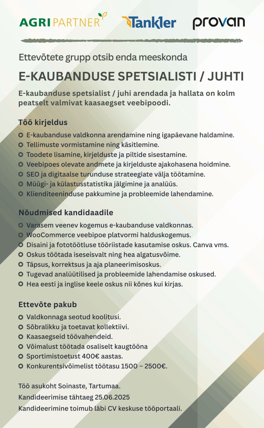 Otsime töötajat! 1 E kaubanduse spetsialist